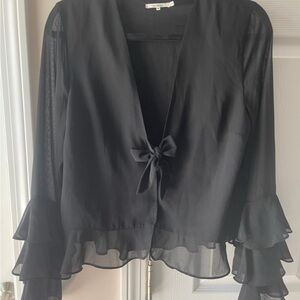 Tularosa Black Sheer Blouse with Ruffle Sleeves